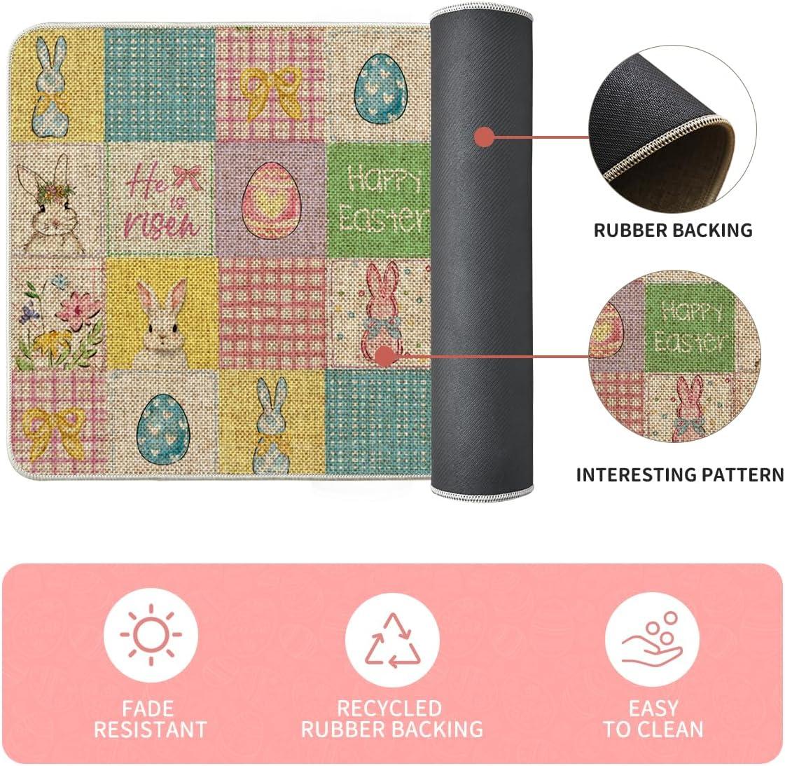 image:imageArtoid Mode Colorful Checkered Bunny Happy Easter Kitchen Mats Set of 2 Home Seasonal Spring Easter Holiday Party Floor Mat 17x29 and 17x47 Inch