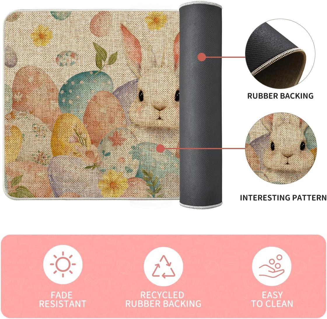 image:imageArtoid Mode Eggs Bunny Easter Kitchen Mats Set of 2 Home Seasonal Spring Easter Holiday Holiday Party Floor Mat 17x29 and 17x47 Inch