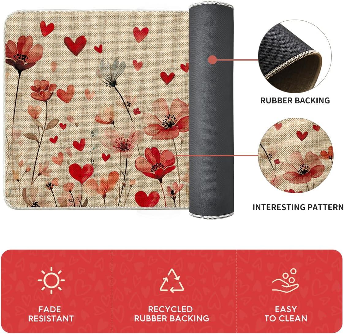 image:imageArtoid Mode Floral Heart Flowers Valentines Kitchen Mats Set of 2 LowProfile Home Decor Kitchen Rugs for Floor 17x29 and 17x47 Inch