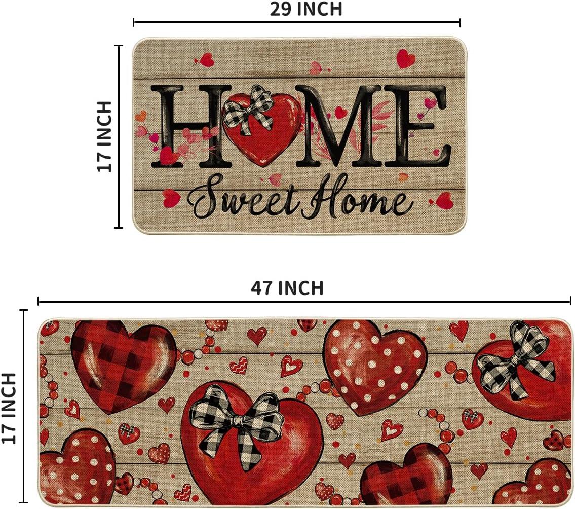 image:imageArtoid Mode Home Sweet Home Heart Beads Valentines Kitchen Mats Set of 2 LowProfile Home Decor Kitchen Rugs for Floor 17x29 and 17x47 Inch