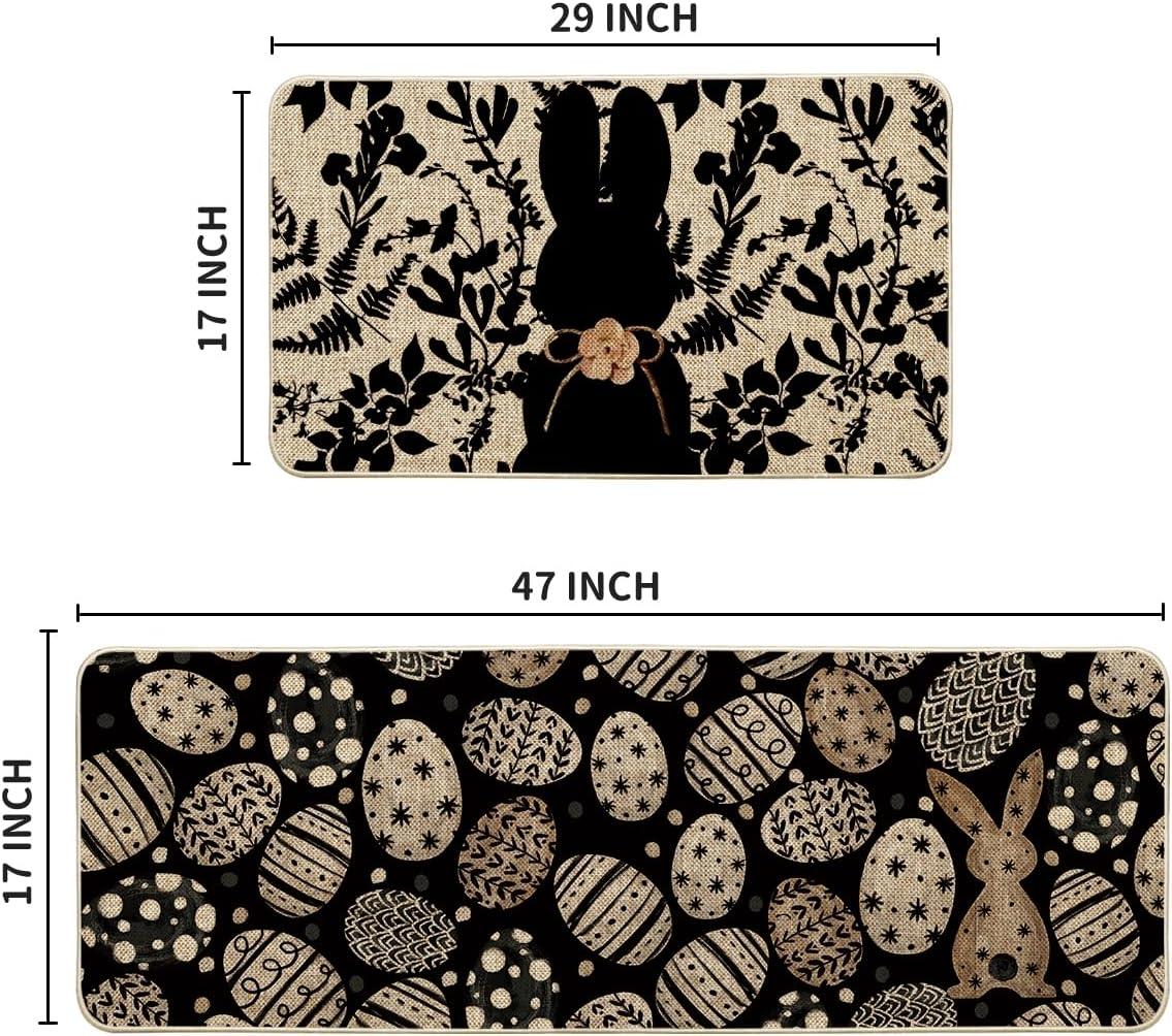 image:imageArtoid Mode Pink Bunny Egg Leaves Easter Kitchen Mats Set of 2 Spring Home Decor LowProfile Kitchen Rugs for Floor 17x29 and 17x47 InchBlack