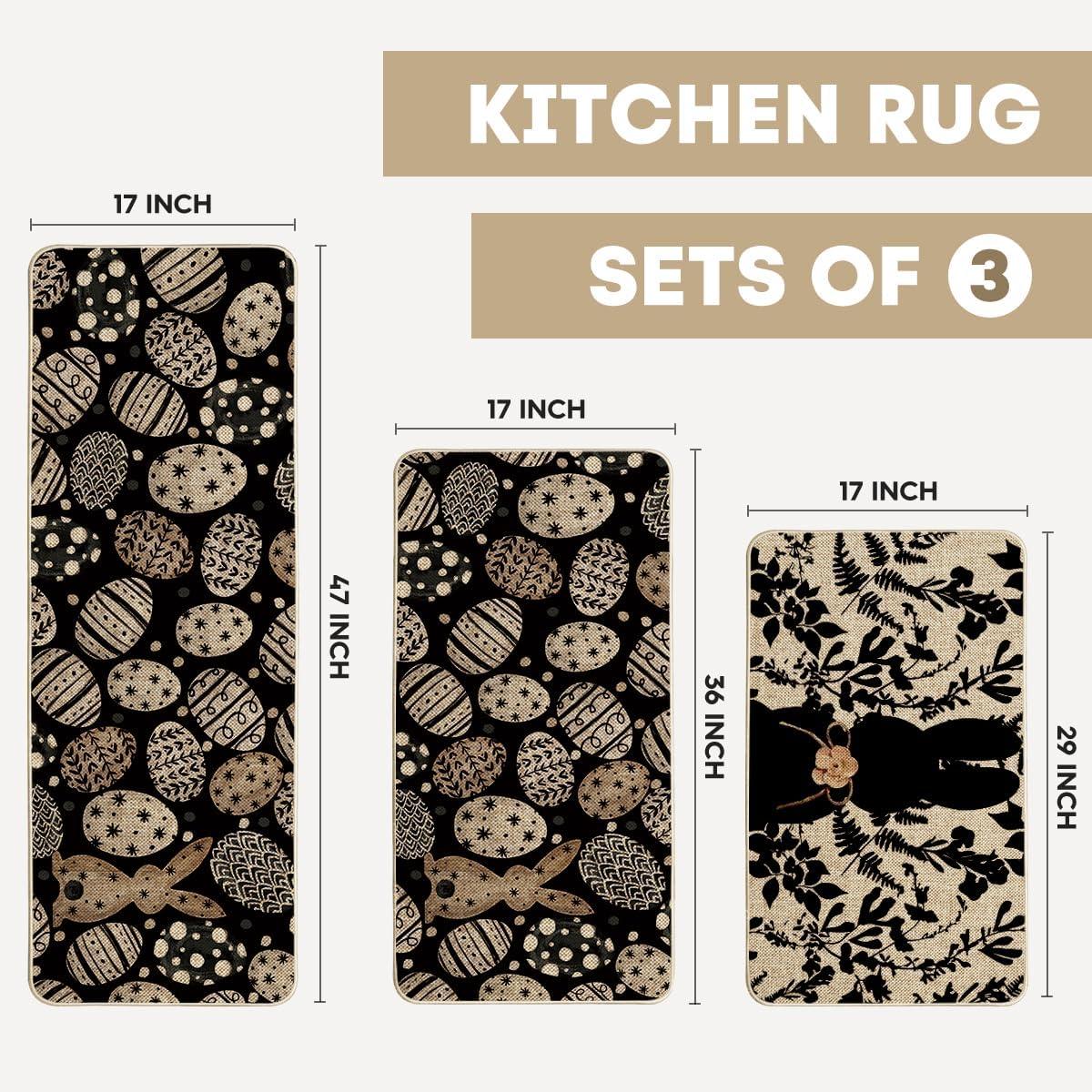 image:imageArtoid Mode Pink Bunny Egg Leaves Easter Kitchen Mats Set of 2 Spring Home Decor LowProfile Kitchen Rugs for Floor 17x29 and 17x47 InchBlack