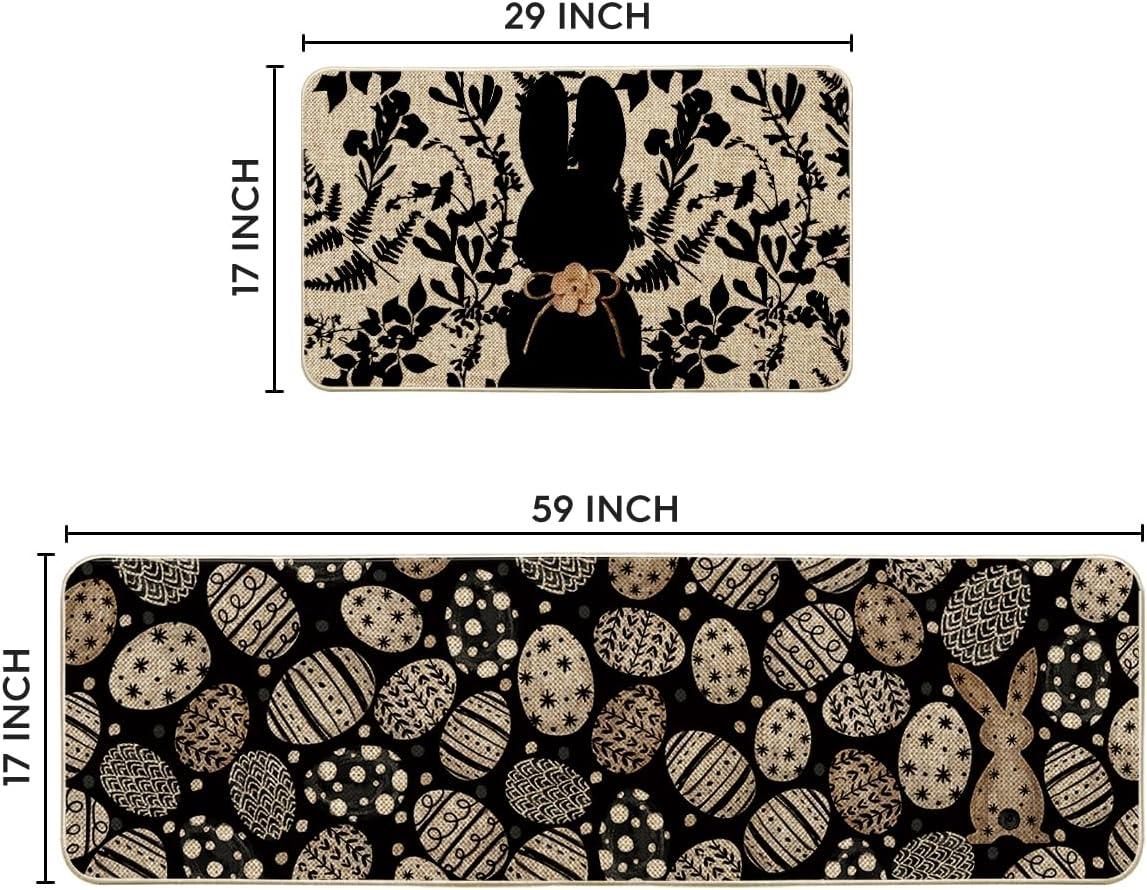 image:imageArtoid Mode Pink Bunny Egg Leaves Easter Kitchen Mats Set of 2 Spring Home Decor LowProfile Kitchen Rugs for Floor 17x29 and 17x47 InchBlack