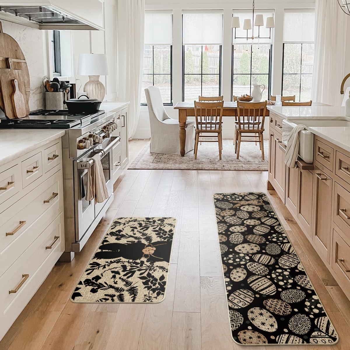 image:imageArtoid Mode Pink Bunny Egg Leaves Easter Kitchen Mats Set of 2 Spring Home Decor LowProfile Kitchen Rugs for Floor 17x29 and 17x47 InchBlack