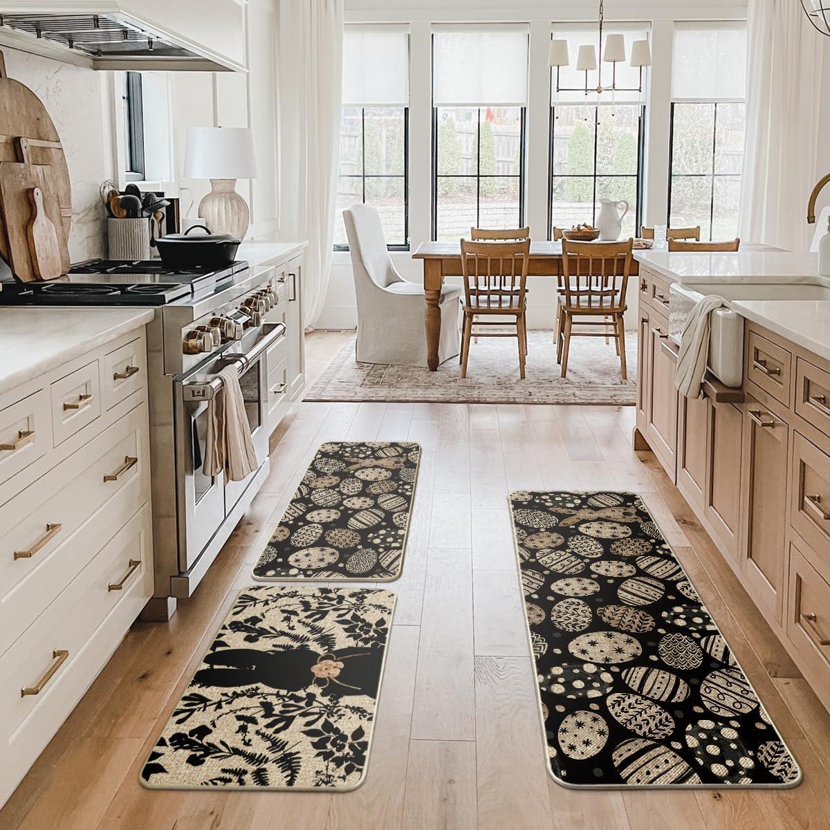 image:imageArtoid Mode Pink Bunny Egg Leaves Easter Kitchen Mats Set of 2 Spring Home Decor LowProfile Kitchen Rugs for Floor 17x29 and 17x47 InchBlack