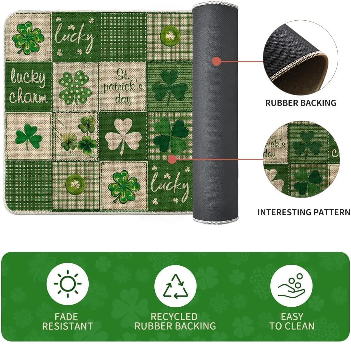 image:imageArtoid Mode Plaid Shamrock Lucky Charm St Patricks Day Kitchen Mats Set of 2 Home Decor LowProfile Kitchen Rugs for Floor 17x29 and 17x47 Inch
