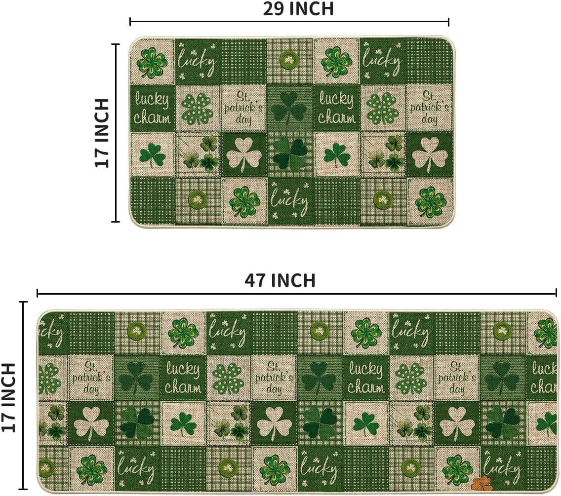 image:imageArtoid Mode Plaid Shamrock Lucky Charm St Patricks Day Kitchen Mats Set of 2 Home Decor LowProfile Kitchen Rugs for Floor 17x29 and 17x47 Inch