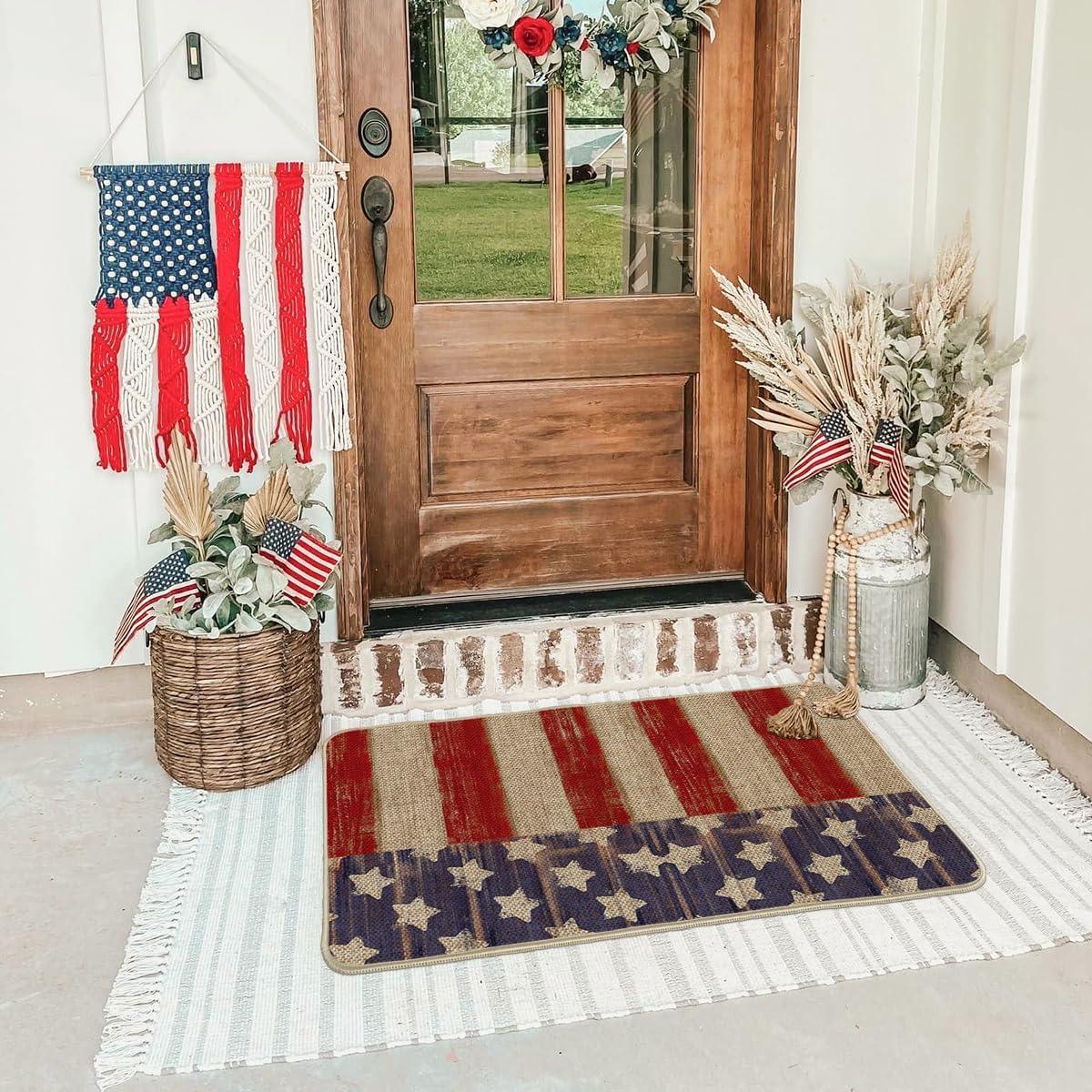 image:imageArtoid Mode Stars and Stripes Patriotic 4TH of July Doormat Memorial Day Home Decor LowProfile Switch Rug Door Mat Floor Mat for Indoor Outdoor 17x29 Inch