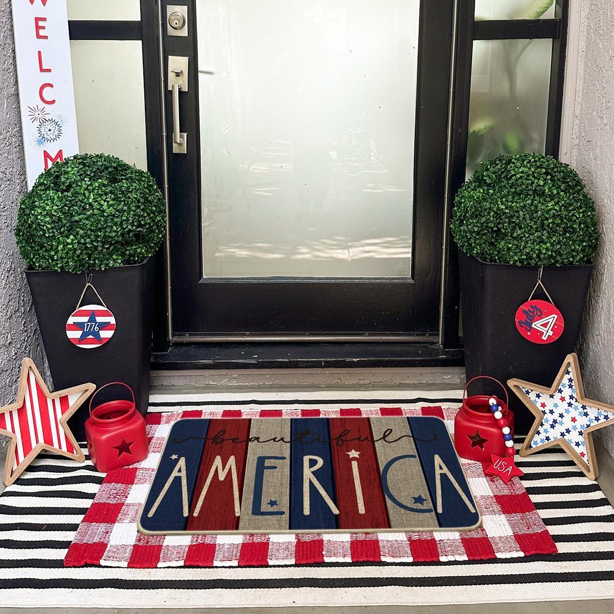 image:imageArtoid Mode Vertical Stripe American Flag Stars Patriotic 4th of July Doormat Memorial Day Home Decor Switch Rug Door Mat Floor Mat 17x29 Inch