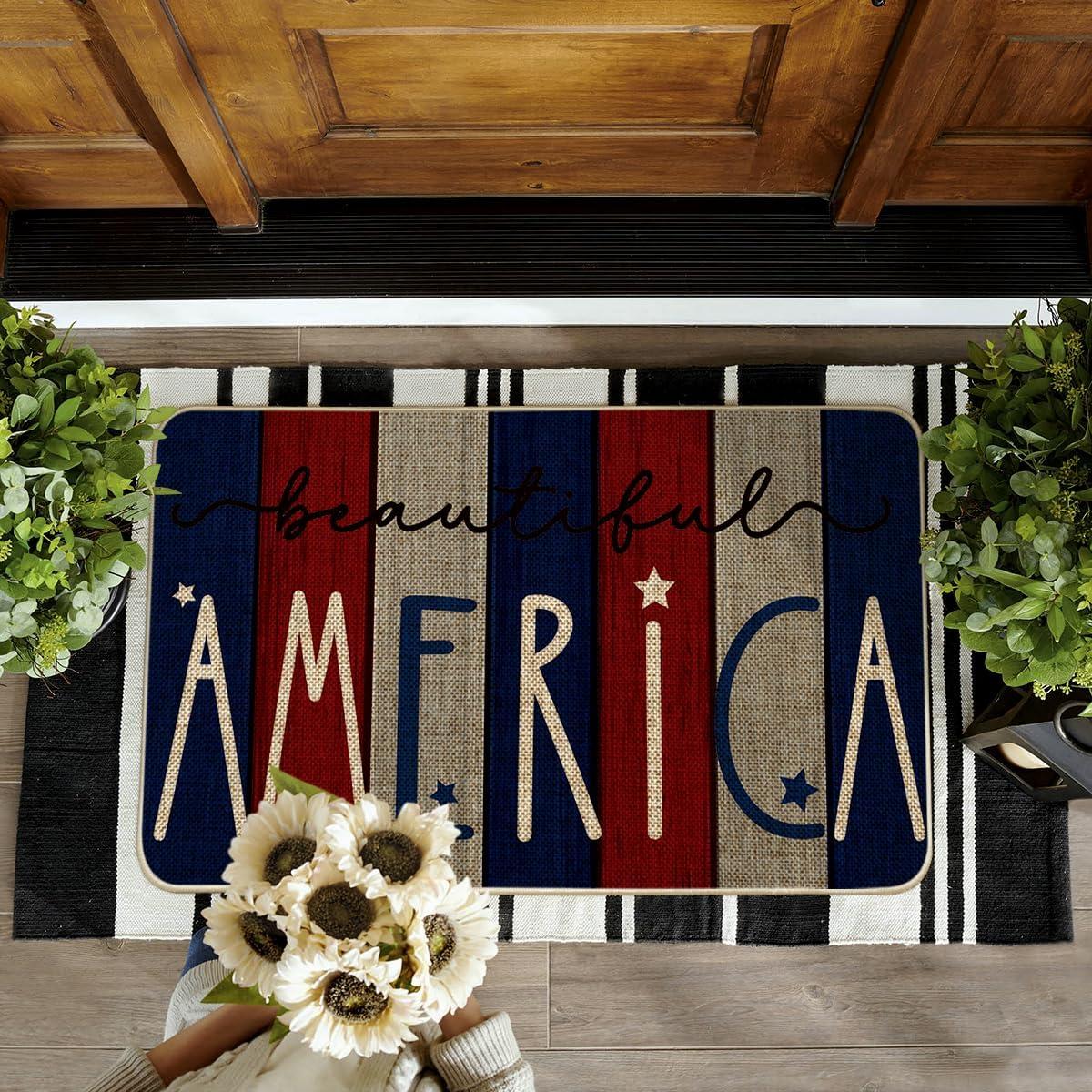 image:imageArtoid Mode Vertical Stripe American Flag Stars Patriotic 4th of July Doormat Memorial Day Home Decor Switch Rug Door Mat Floor Mat 17x29 Inch