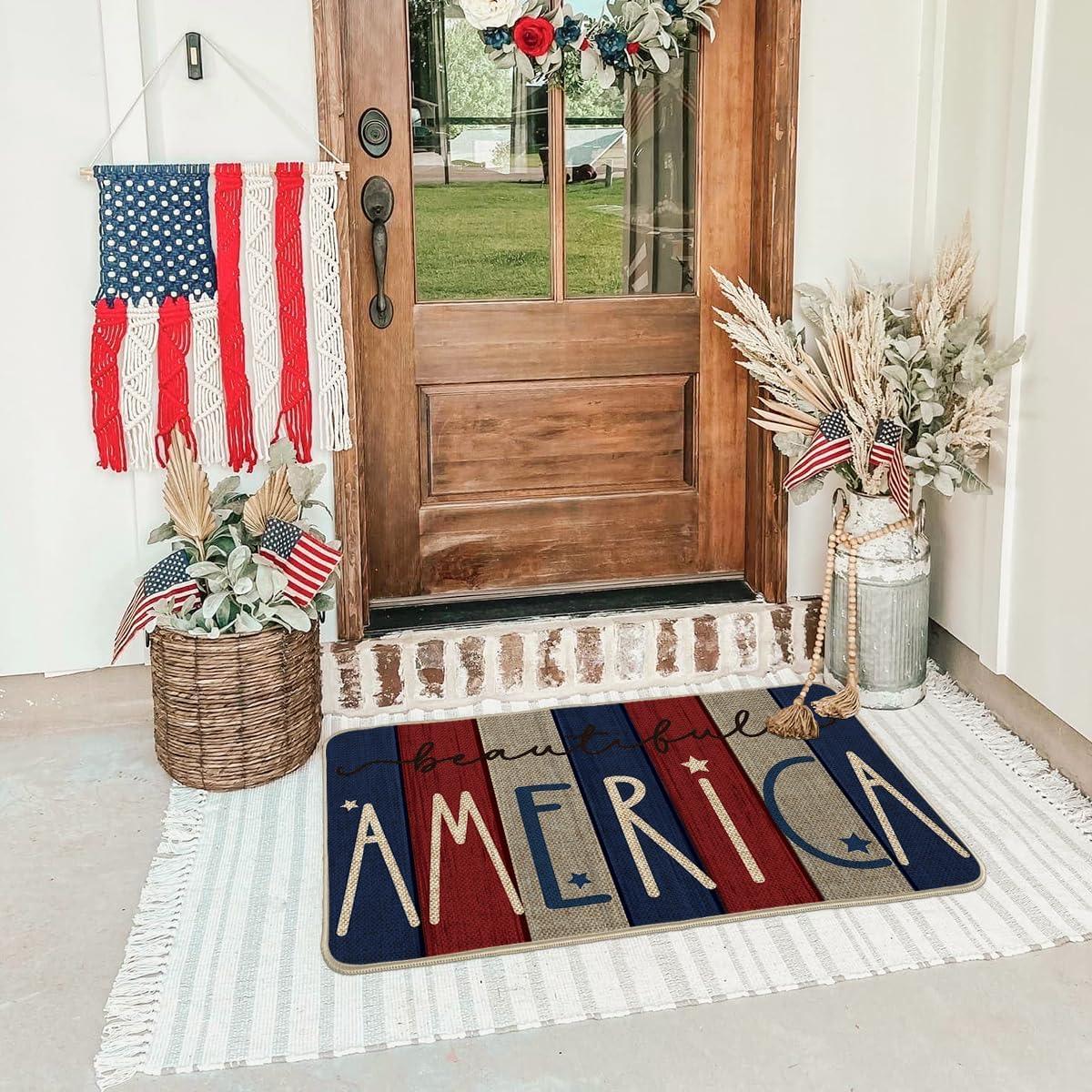 image:imageArtoid Mode Vertical Stripe American Flag Stars Patriotic 4th of July Doormat Memorial Day Home Decor Switch Rug Door Mat Floor Mat 17x29 Inch