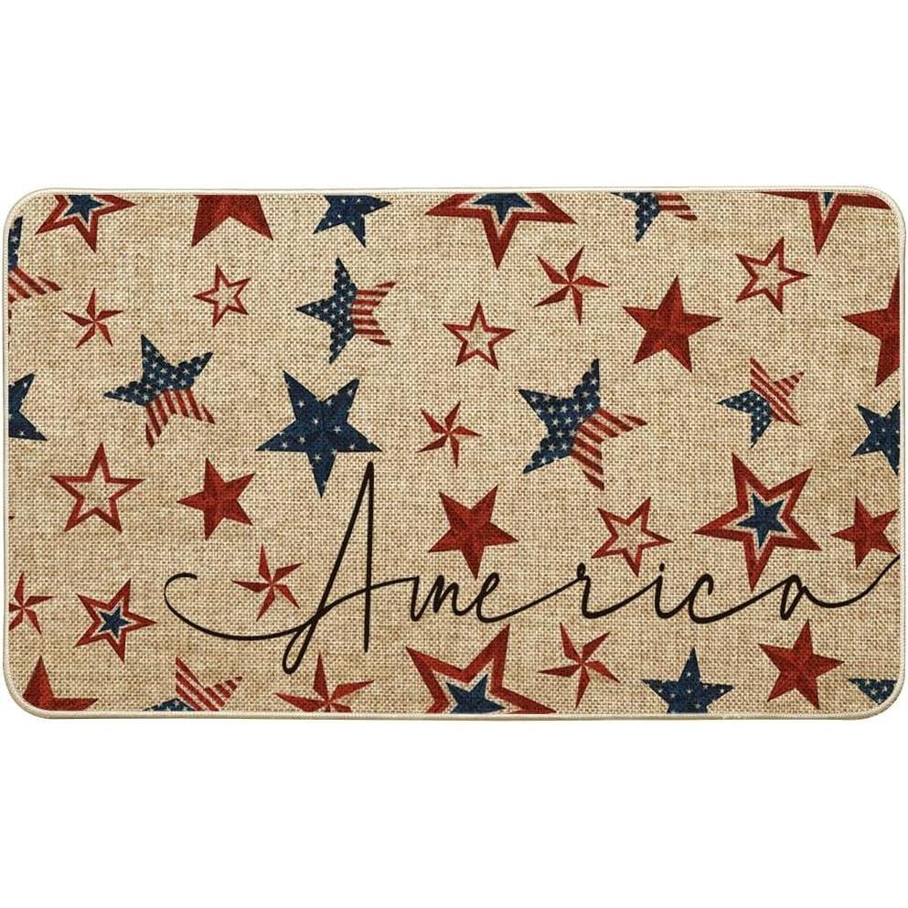 image:imageArtoid Mode Blue Red Stars Patriotic American 4th of July Doormat Memorial Day Home Decor Switch Rug Door Mat Floor Mat 17x29 Inch