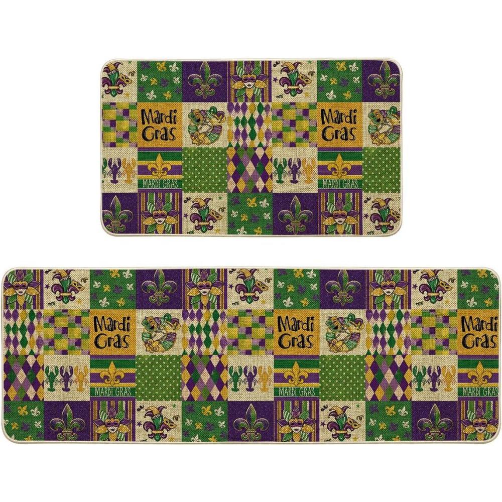image:imageArtoid Mode Buffalo Plaid Doughnut Beads Lobster Mardi Gras Kitchen Mats Set of 2 Carnival Home Decor LowProfile Kitchen Rugs for Floor  17x29 and 17x47 Inch