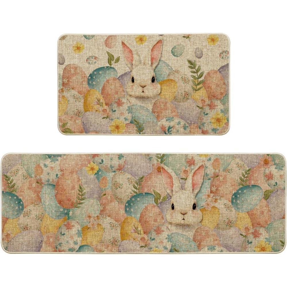 image:imageArtoid Mode Eggs Bunny Easter Kitchen Mats Set of 2 Home Seasonal Spring Easter Holiday Holiday Party Floor Mat 17x29 and 17x47 Inch