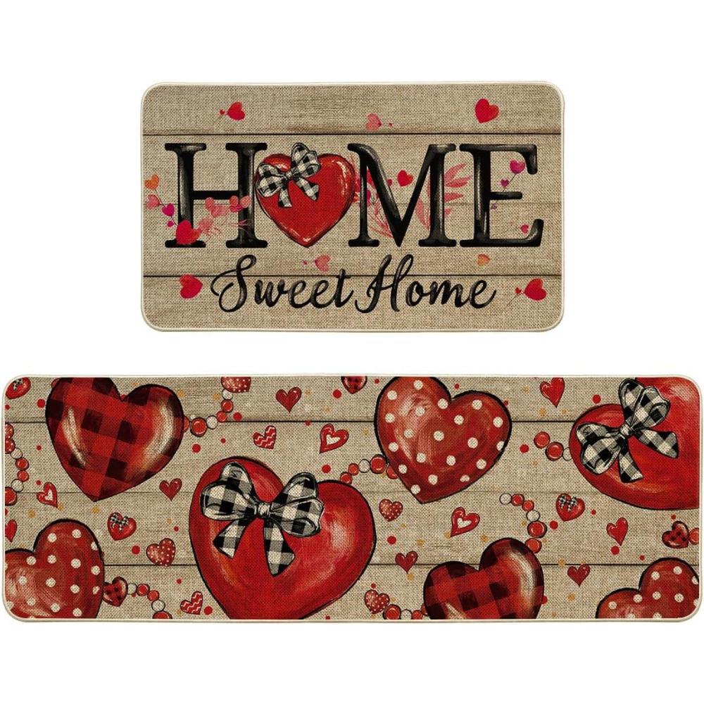 image:imageArtoid Mode Home Sweet Home Heart Beads Valentines Kitchen Mats Set of 2 LowProfile Home Decor Kitchen Rugs for Floor  17x29 and 17x47 Inch