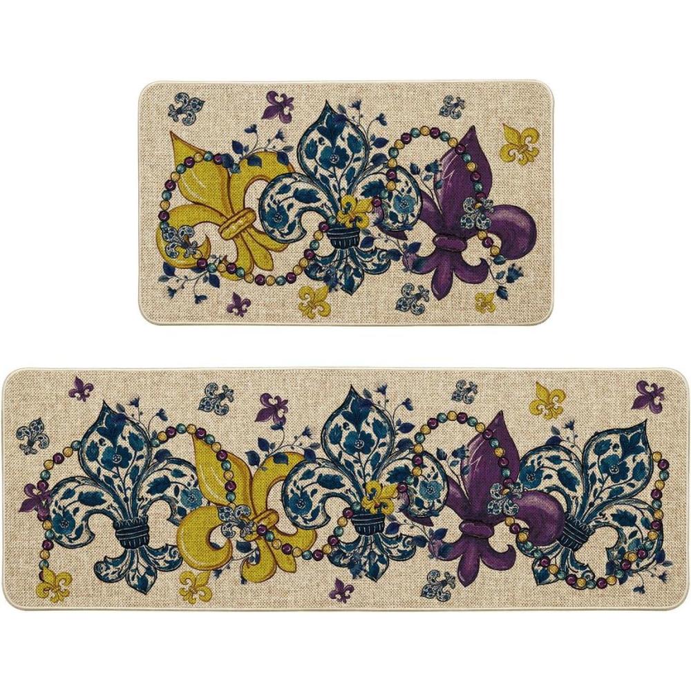 image:imageArtoid Mode Irises Beads Mardi Gras Kitchen Mats Set of 2 Carnival Home Decor LowProfile Kitchen Rugs for Floor  17x29 and 17x47 Inch