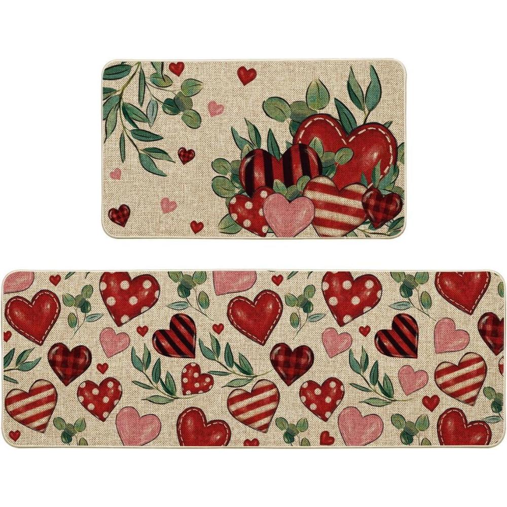image:imageArtoid Mode Leaves Heart Valentines Kitchen Mats Set of 2 LowProfile Home Decor Kitchen Rugs for Floor  17x29 and 17x47 Inch
