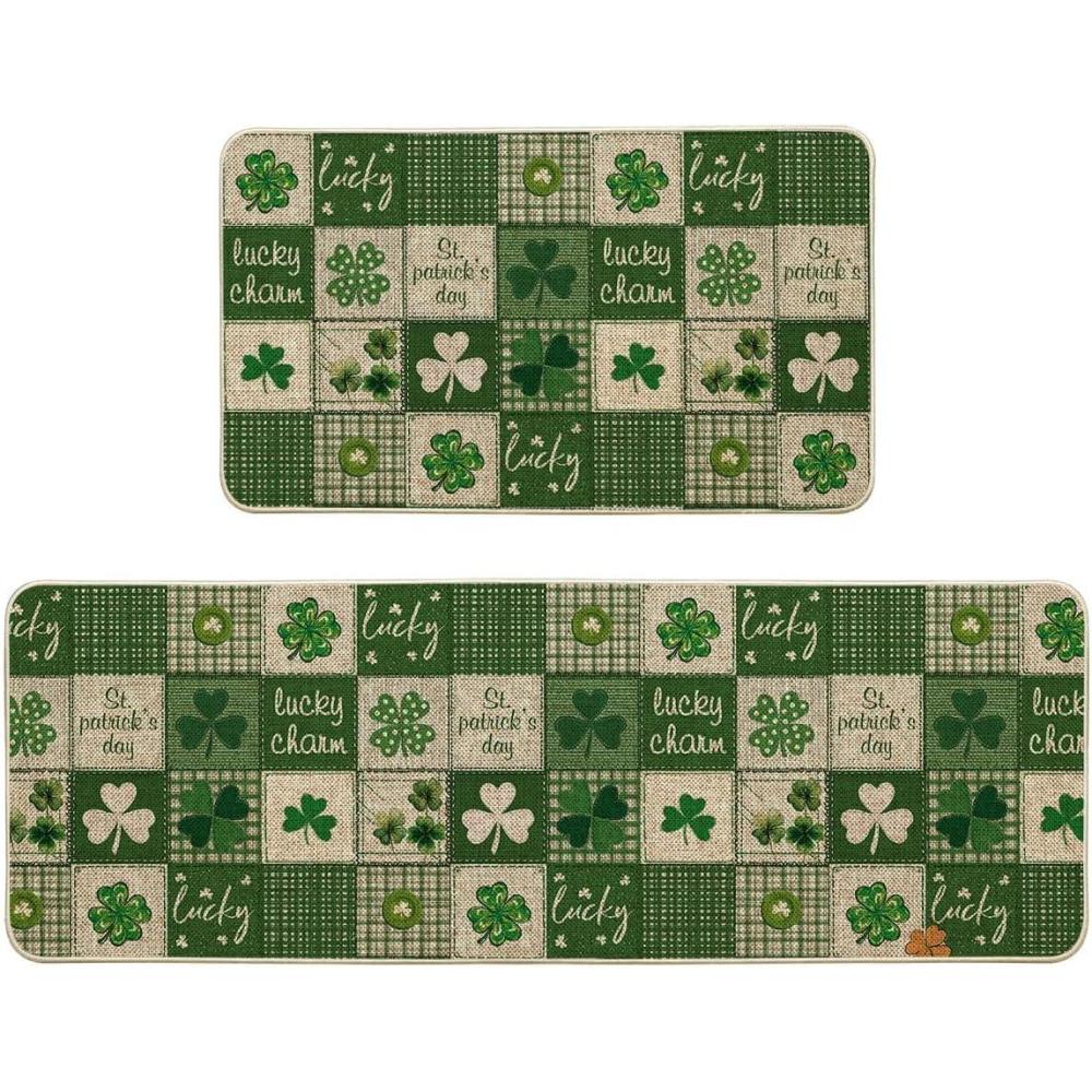 image:imageArtoid Mode Plaid Shamrock Lucky Charm St Patricks Day Kitchen Mats Set of 2 Home Decor LowProfile Kitchen Rugs for Floor  17x29 and 17x47 Inch