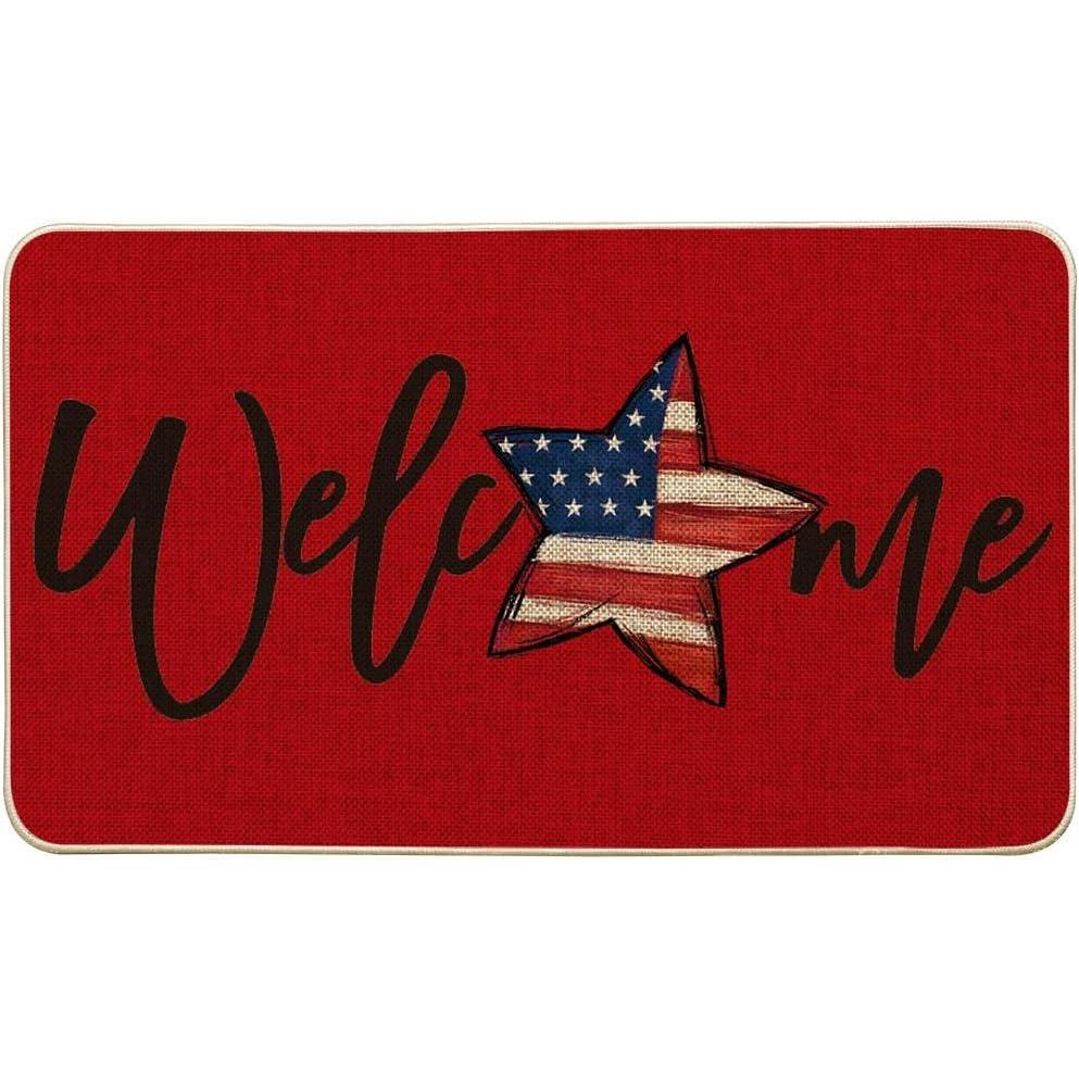 image:imageArtoid Mode Red American Flag Stars Memorial Day Welcome Doormat 4th of July Patriotic Liberty LowProfile Yard Floor Switch Mat for Indoor Outdoor 17 x 29 Inch
