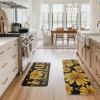 Artoid Mode Beige Bee Sunflower Daisy Home Spring Kitchen Mats Set of 2, Summer Home Decor Low-Profile Kitchen Rugs for Floor – 17×29 and 17×47 Inch(Black)