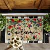 Artoid Mode Welcome Floral Eucalyptus Patriotic 4TH of July Doormat, Memorial Day Home Decor Low-Profile Switch Rug Door Mat Floor Mat for Indoor Outdoor 17×29 Inch