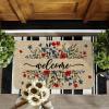 Artoid Mode Welcome Floral Red Flowers Leaves Patriotic 4TH of July Doormat, Memorial Day Home Decor Low-Profile Switch Rug Door Mat Floor Mat for Indoor Outdoor 17×29 Inch