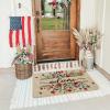 Artoid Mode Welcome Floral Red Flowers Leaves Patriotic 4TH of July Doormat, Memorial Day Home Decor Low-Profile Switch Rug Door Mat Floor Mat for Indoor Outdoor 17×29 Inch