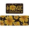 Artoid Mode Beige Bee Sunflower Daisy Home Spring Kitchen Mats Set of 2, Summer Home Decor Low-Profile Kitchen Rugs for Floor – 17×29 and 17×47 Inch(Black)