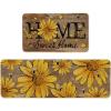 Artoid Mode Beige Bee Sunflower Daisy Home Spring Kitchen Mats Set of 2, Summer Home Decor Low-Profile Kitchen Rugs for Floor – 17×29 and 17×47 Inch(Brown)