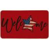 Artoid Mode Red American Flag Stars Memorial Day Welcome Doormat, 4th of July Patriotic Liberty Low-Profile Yard Floor Switch Mat for Indoor Outdoor 17 x 29 Inch