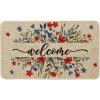 Artoid Mode Welcome Floral Red Flowers Leaves Patriotic 4TH of July Doormat, Memorial Day Home Decor Low-Profile Switch Rug Door Mat Floor Mat for Indoor Outdoor 17×29 Inch