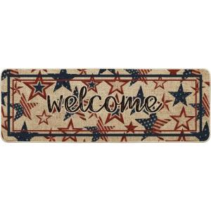 Artoid Mode America Stars Memorial Day Welcome Doormat, 4th of July Patriotic Independence Day Home Decor Low-Profile Switch Rug Door Mat Floor Mat for Indoor Outdoor 17×47 Inch(Beige)