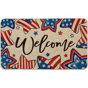 Artoid Mode American Flag Stars Welcome Patriotic 4th of July Doormat, Memorial Day Home Decor Switch Rug Door Mat Floor Mat for Indoor Outdoor 17×29 Inch