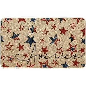 Artoid Mode Blue Red Stars Patriotic American 4th of July Doormat, Memorial Day Home Decor Switch Rug Door Mat Floor Mat 17×29 Inch