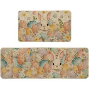 Artoid Mode Eggs Bunny Easter Kitchen Mats Set of 2, Home Seasonal Spring Easter Holiday Holiday Party Floor Mat – 17×29 and 17×47 Inch