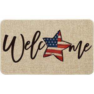 Artoid Mode Elegant American Flag Stars Memorial Day Welcome Doormat, 4th of July Patriotic Liberty Low-Profile Yard Floor Switch Mat for Indoor Outdoor 17 x 29 Inch