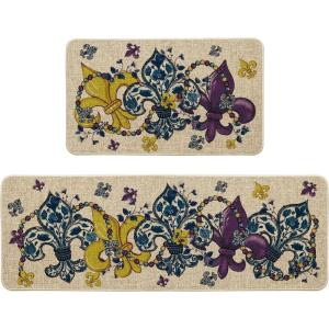Artoid Mode Irises Beads Mardi Gras Kitchen Mats Set of 2, Carnival Home Decor Low-Profile Kitchen Rugs for Floor – 17×29 and 17×47 Inch
