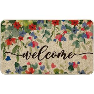 Artoid Mode Welcome Floral Eucalyptus Patriotic 4TH of July Doormat, Memorial Day Home Decor Low-Profile Switch Rug Door Mat Floor Mat for Indoor Outdoor 17×29 Inch
