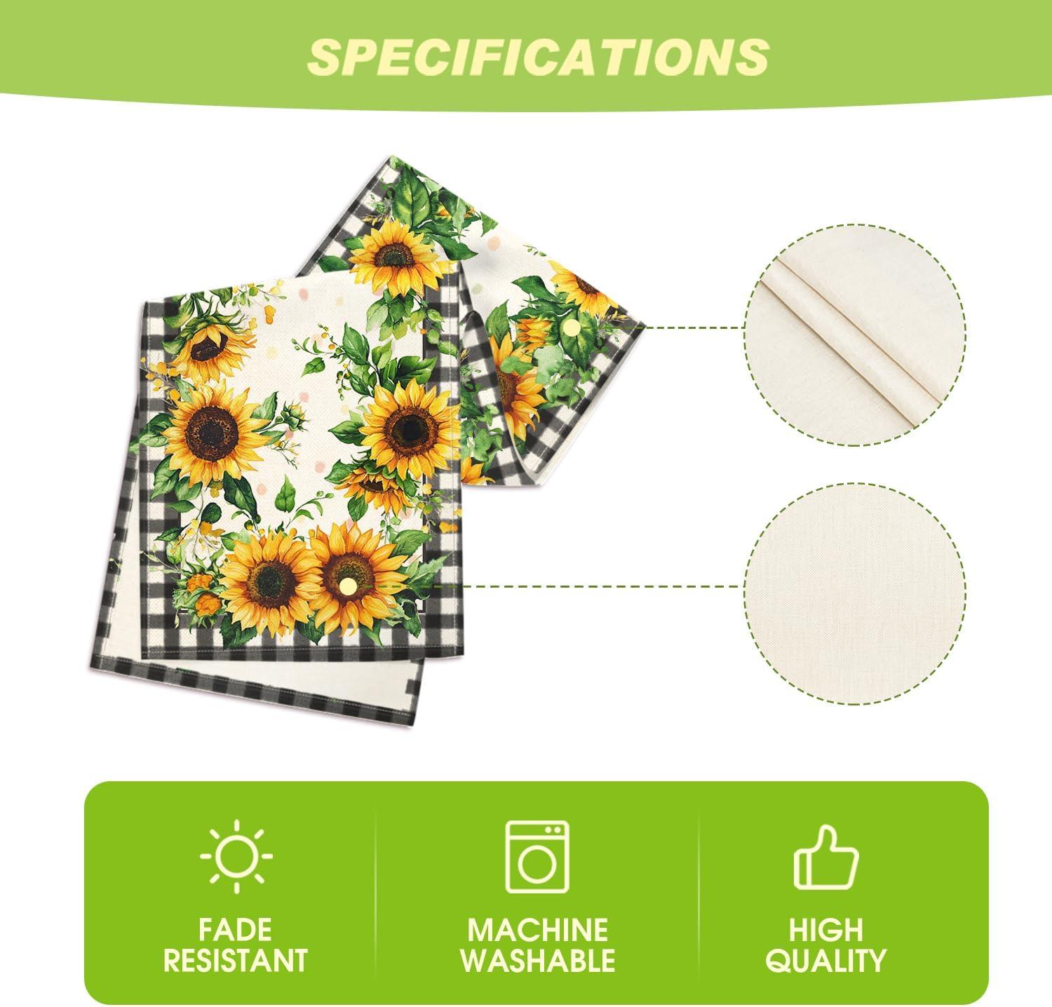image:imageArtoid Mode Buffalo Plaid Sunflower Table Runner Summer Fall Seasonal Kitchen Dining Table Decoration for Indoor Outdoor Home Party Decor 13 x 72 Inch13 x 90 Table Runner