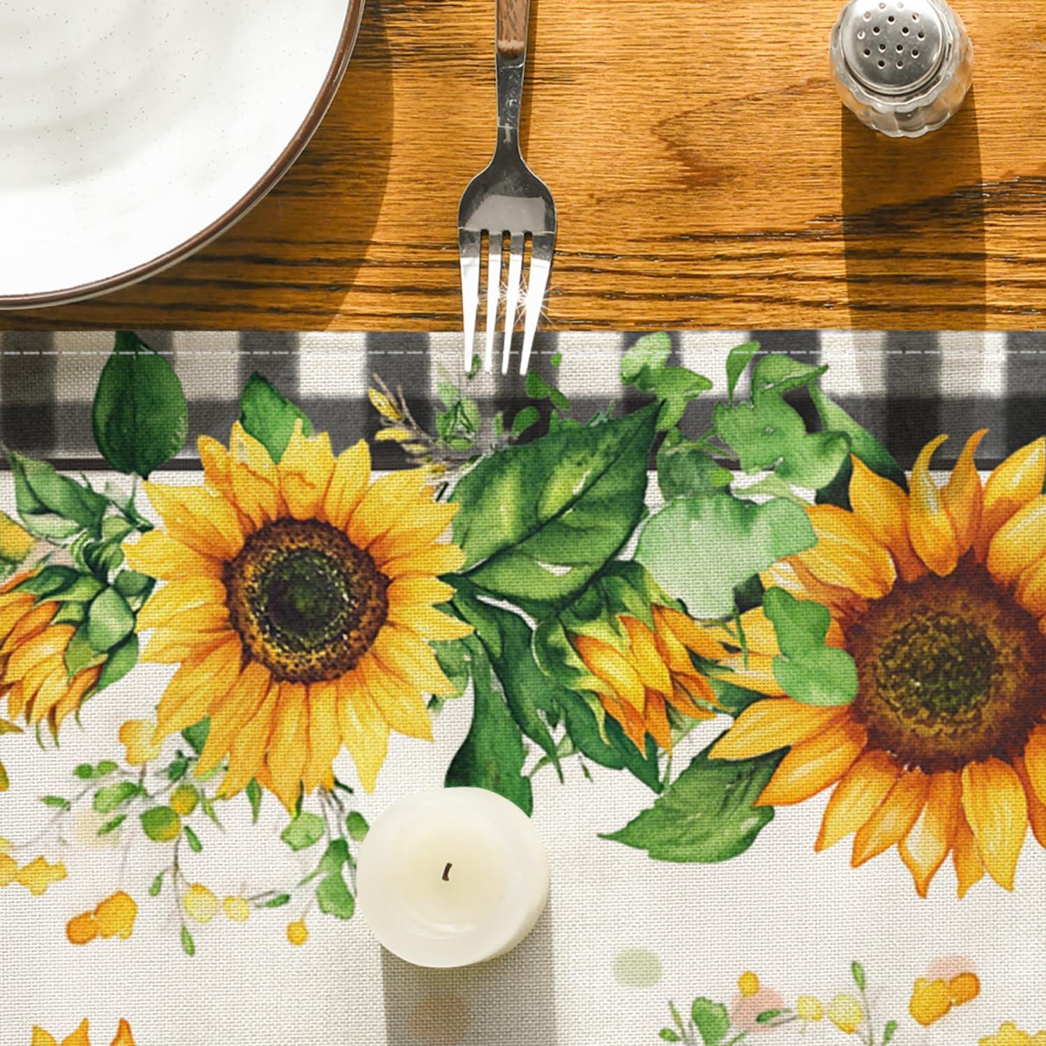 image:imageArtoid Mode Buffalo Plaid Sunflower Table Runner Summer Fall Seasonal Kitchen Dining Table Decoration for Indoor Outdoor Home Party Decor 13 x 72 Inch13 x 90 Table Runner