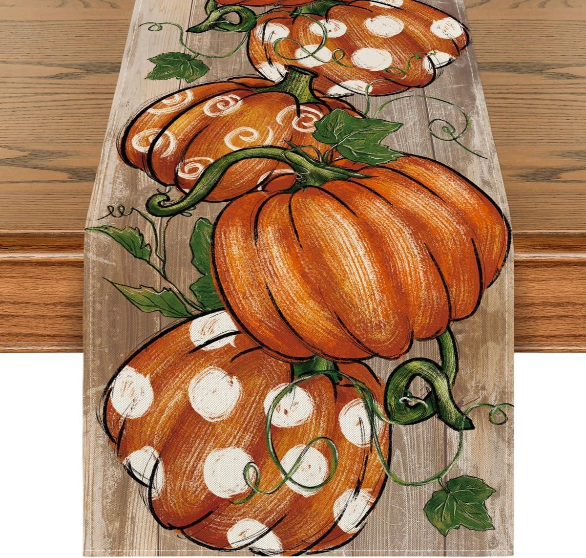 image:imageArtoid Mode Polka Dot Pumpkins Vine 2PCS Fall Table Runner Seasonal Autumn Thanksgiving Kitchen Dining Table Decoration Home Party Decor 13x72 InchWood