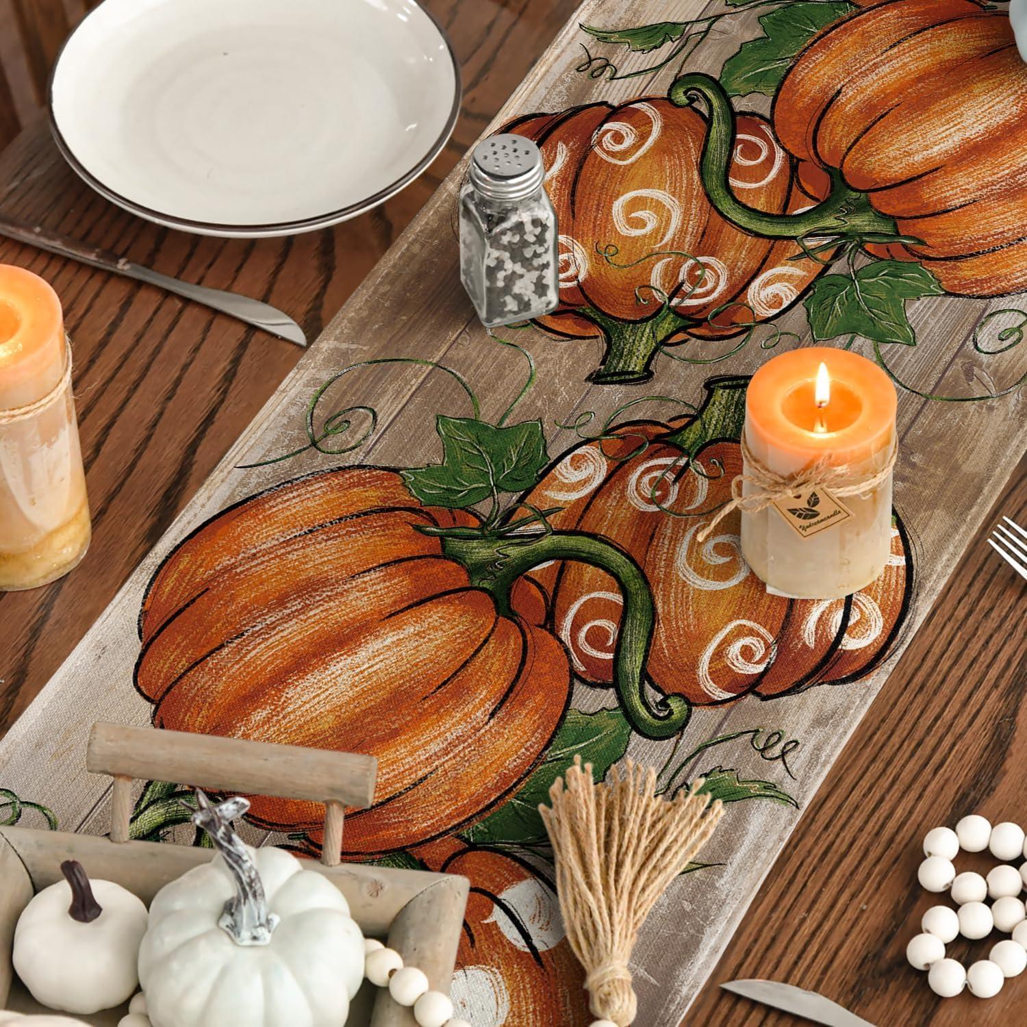 image:imageArtoid Mode Polka Dot Pumpkins Vine 2PCS Fall Table Runner Seasonal Autumn Thanksgiving Kitchen Dining Table Decoration Home Party Decor 13x72 InchWood
