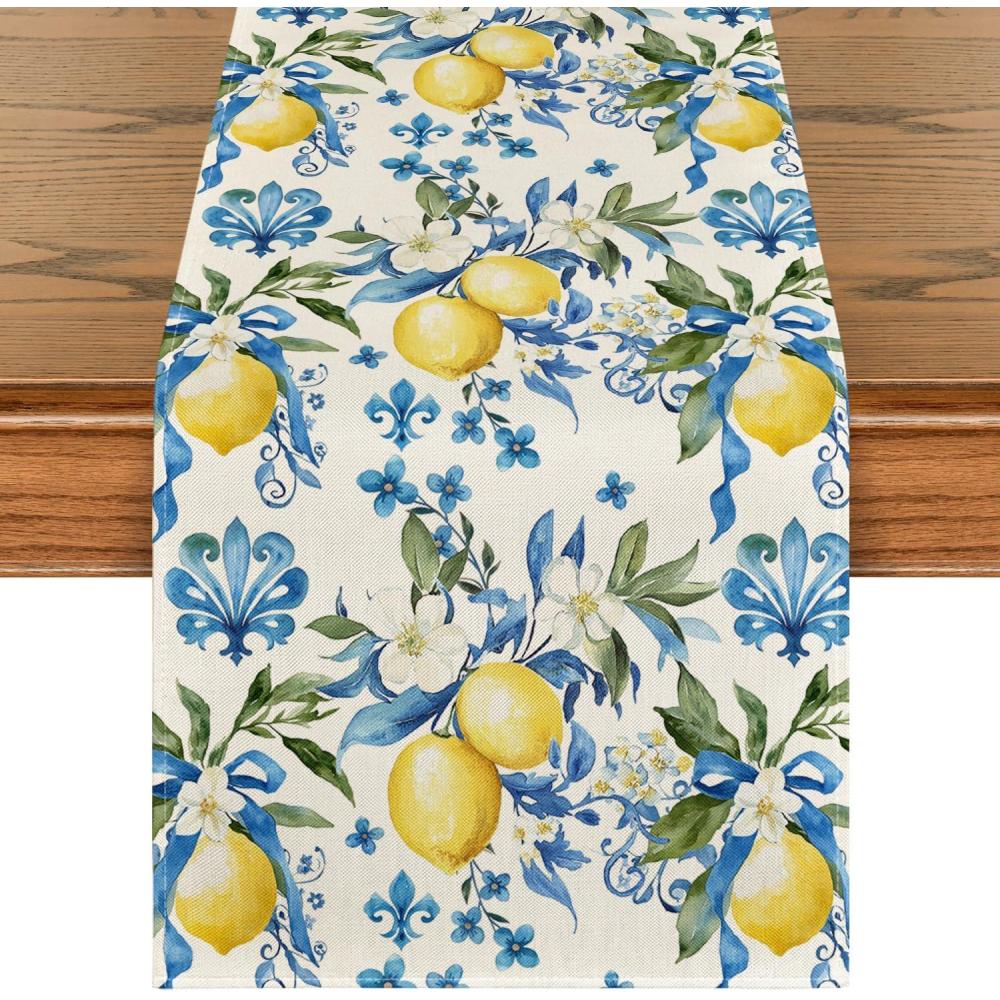 image:imageArtoid Mode Blue Lemon Iris Summer Table Runner Seasonal Spring Kitchen Dining Table Decor for Home Party Decor 13x72 InchBlue