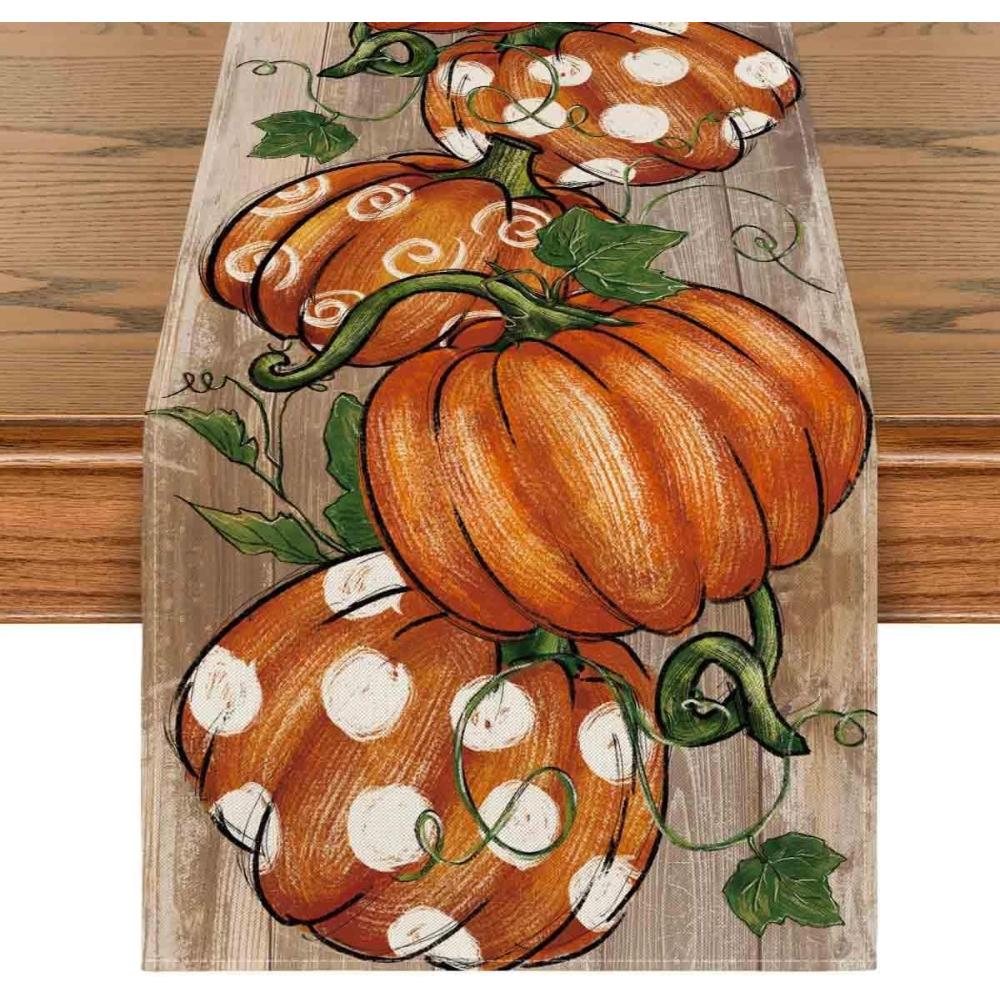 image:imageArtoid Mode Polka Dot Pumpkins Vine 2PCS Fall Table Runner Seasonal Autumn Thanksgiving Kitchen Dining Table Decoration Home Party Decor 13x72 InchWood