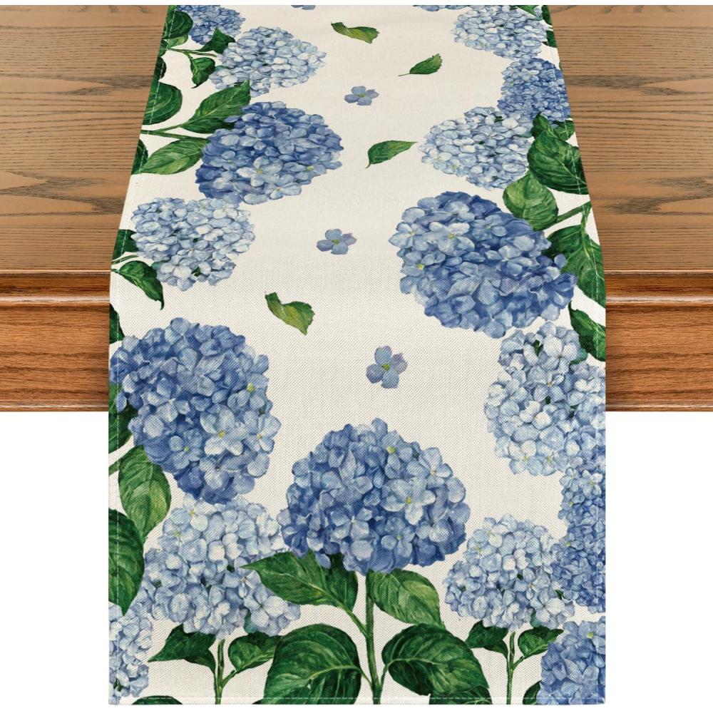 image:imageArtoid Mode Watercolor Hydrangea Table Runner Spring Summer Seasonal Kitchen Dining Table Decoration for Indoor Outdoor Home Party Decor 13 x 72 InchPurple
