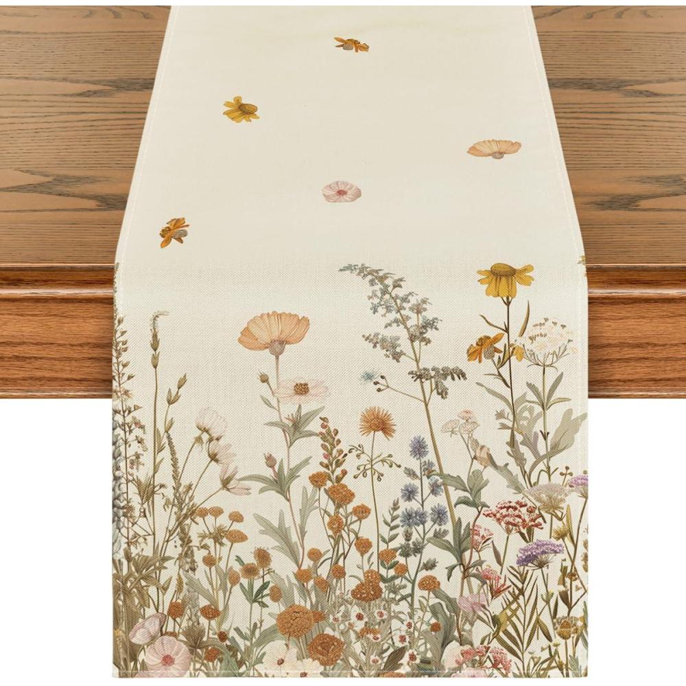 image:imageArtoid Mode Wild Flowers Grasses Floral Fall Table Runner Seasonal Autumn Kitchen Dining Table Decoration for Home Party Decor 13x72 InchBeige
