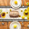 Artoid Mode Buffalo Plaid Sunflower Vase Sunshine Summer Table Runner, Spring Kitchen Dining Table Decoration for Home Party Decor 13×72 Inch(Beige)