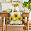 Artoid Mode Buffalo Plaid Sunflower Vase Sunshine Summer Table Runner, Spring Kitchen Dining Table Decoration for Home Party Decor 13×72 Inch(Beige)