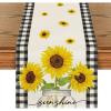 Artoid Mode Buffalo Plaid Sunflower Vase Sunshine Summer Table Runner, Spring Kitchen Dining Table Decoration for Home Party Decor 13×72 Inch(Beige)