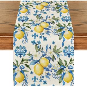 Artoid Mode Blue Lemon Iris Summer Table Runner, Seasonal Spring Kitchen Dining Table Decor for Home Party Decor 13×72 Inch(Blue)